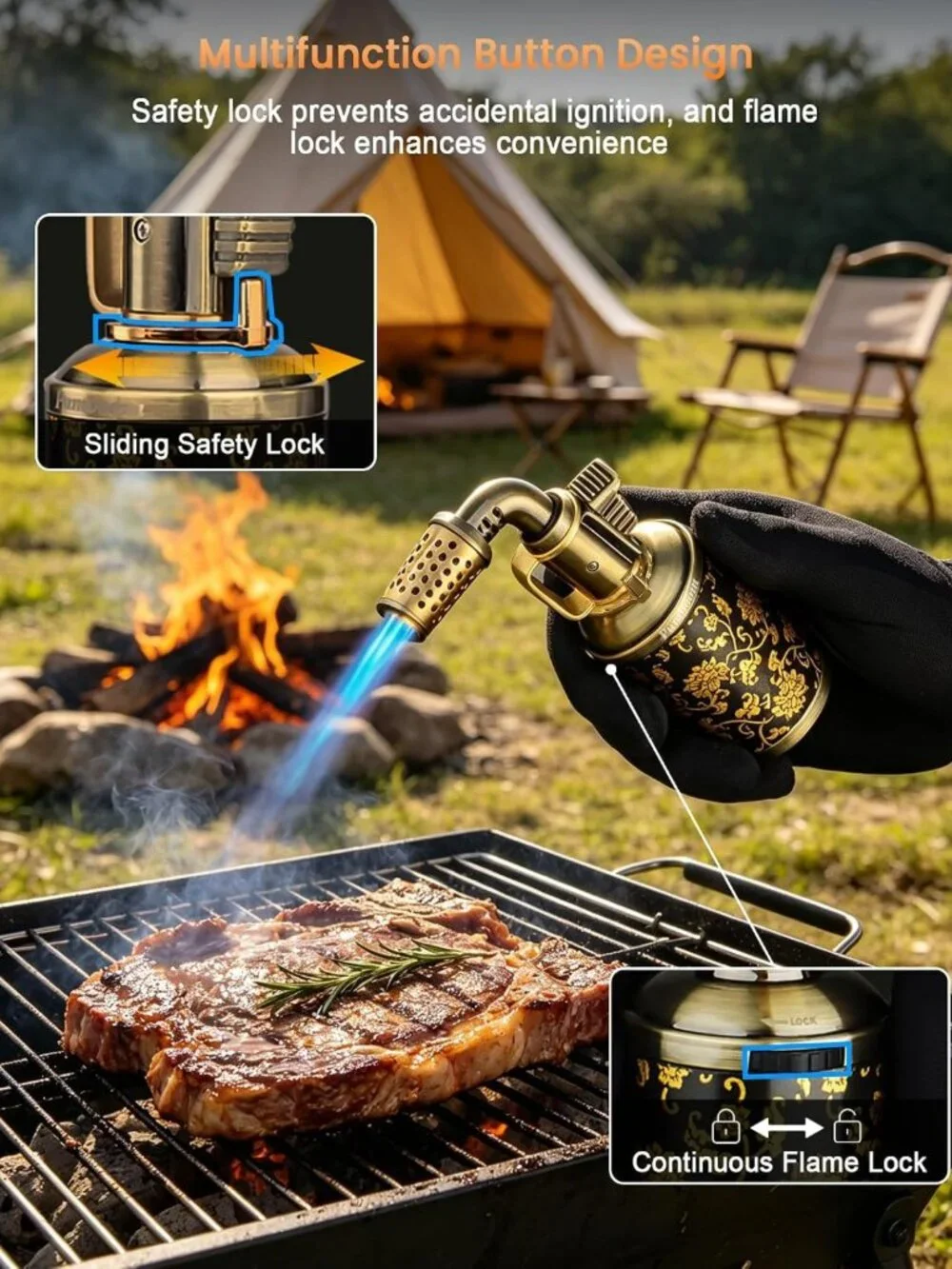 Refillable Butane Kitchen Torch - Adjustable Flame Cooking & Creme Brulee